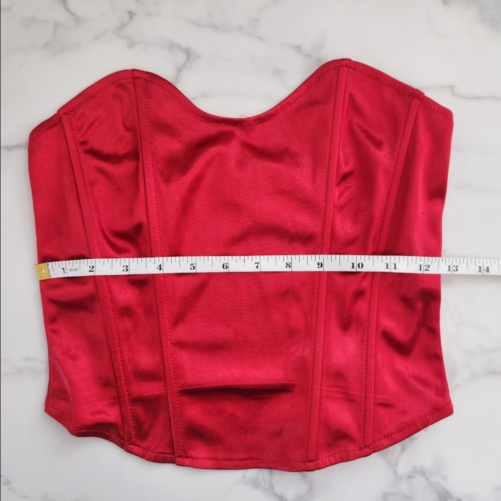 Red Satin Strapless Crop Top Bold & Chic Size Medium - Picture 16 of 16